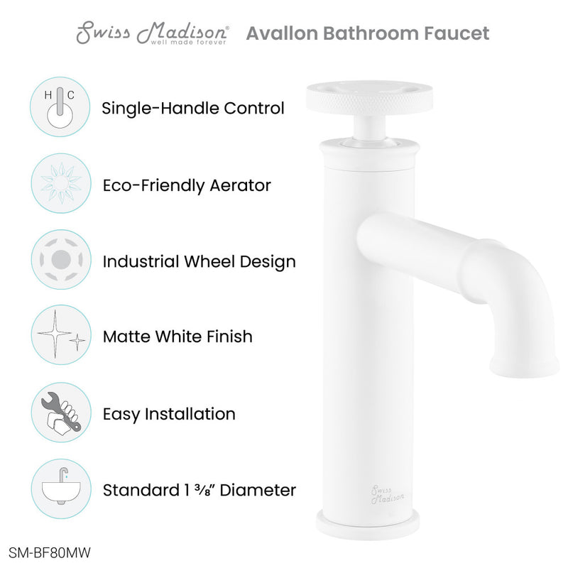 Avallon Single Hole, Single-Handle Wheel, Bathroom Faucet in Matte White