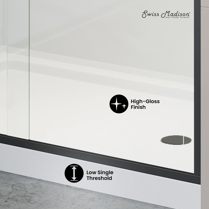 Carre 48" x 36" Acrylic White, Single-Threshold, Right Drain, Shower Base