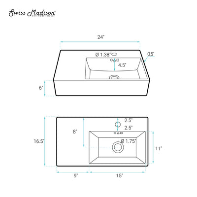 St. Tropez 24" Rectangle Wall-Mounted Sink with Right Side Faucet Mount