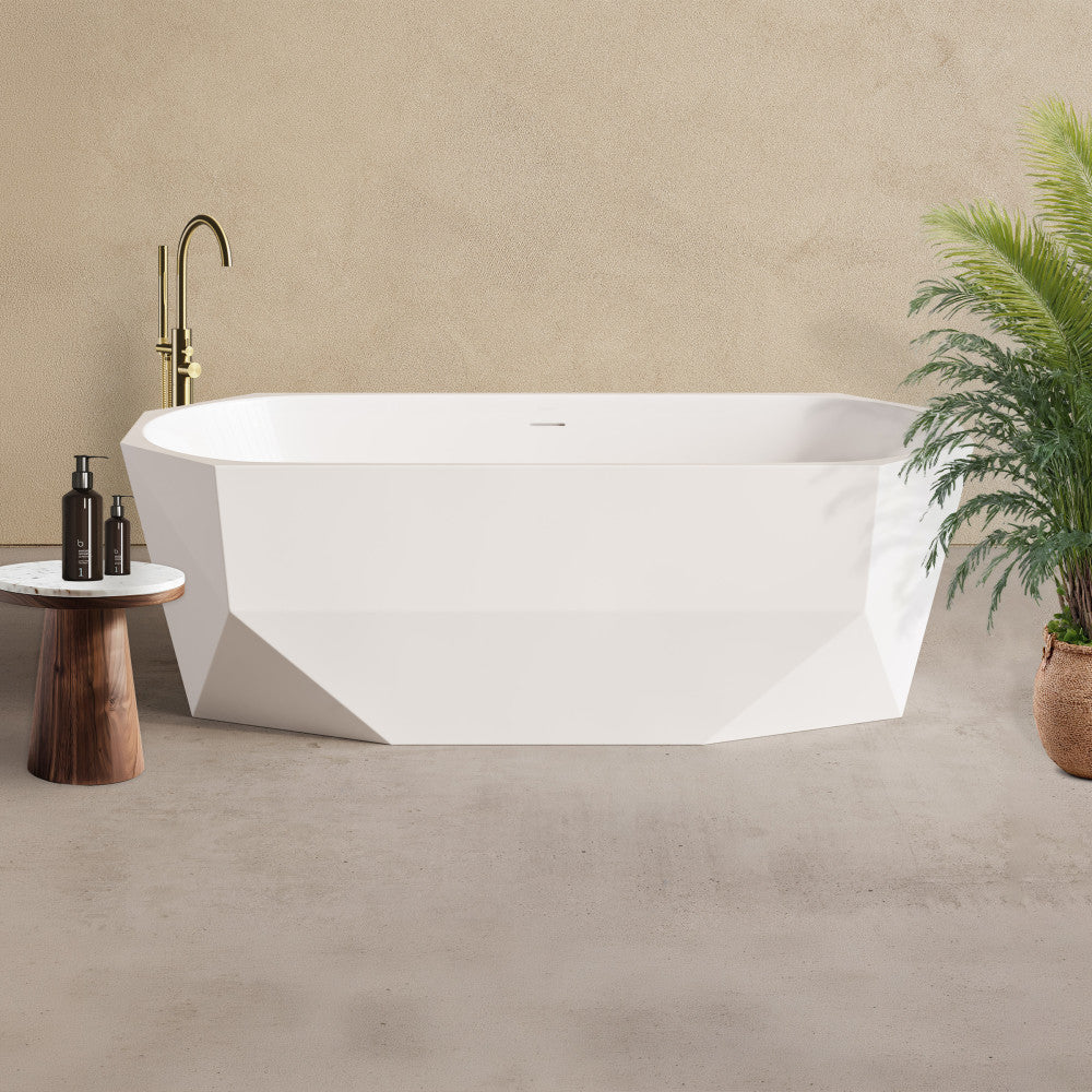 Brusque 67" Diamond Shaped Soaking Freestanding Bathtub in Glossy White, Drain Included