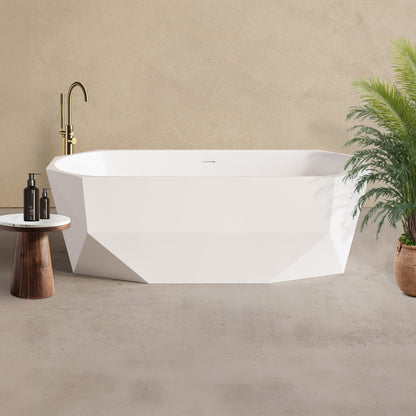 Brusque 67" Diamond Shaped Soaking Freestanding Bathtub in Glossy White, Drain Included
