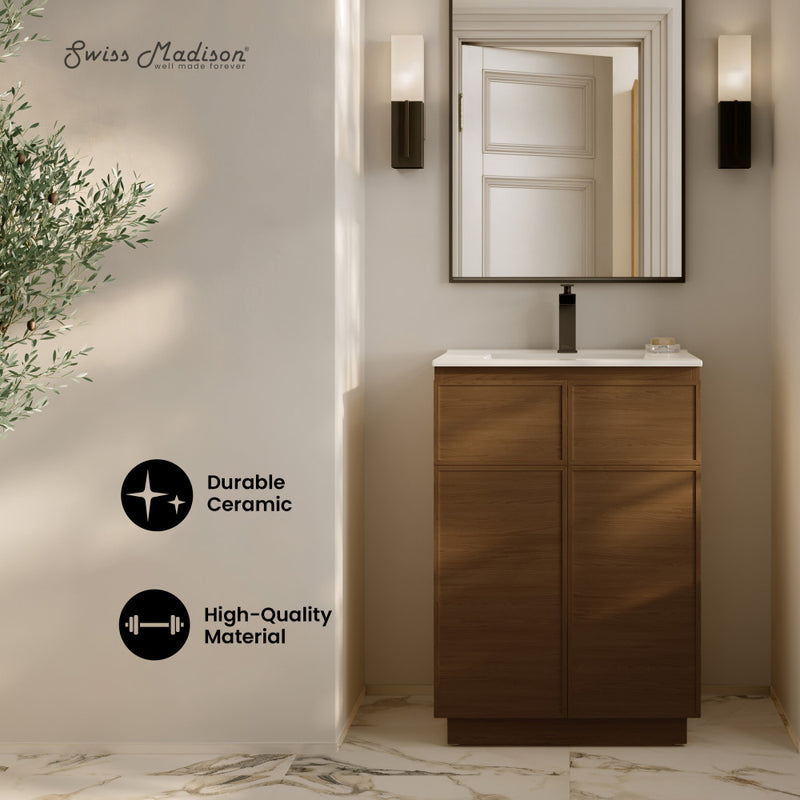 St. Tropez 24" Freestanding Bathroom Vanity in Brown Oak with Sink Top