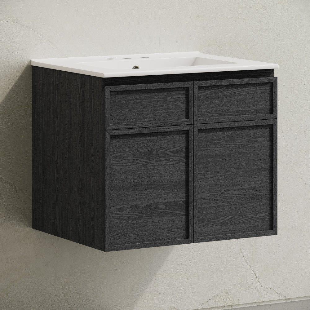 St. Tropez 24" Wall-Mounted Bathroom Vanity in Black Oak with 3-Hole Centerset Sink Top