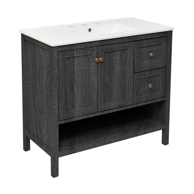 Chateau 36" Freestanding Bathroom Vanity in Black Oak with 3-Hole Widespread Sink Top