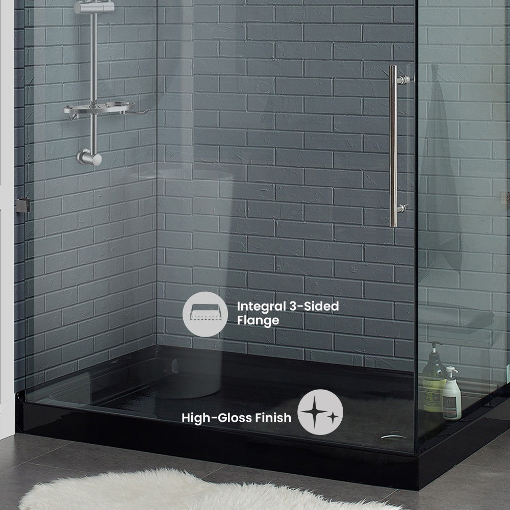 Voltaire 60" x 36" Acrylic Black, Single-Threshold, Right Drain, Shower Base