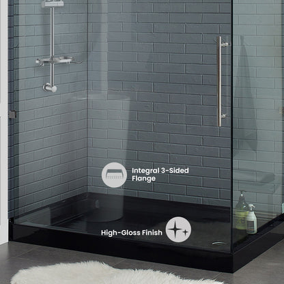 Voltaire 60" x 36" Acrylic Black, Single-Threshold, Right Drain, Shower Base