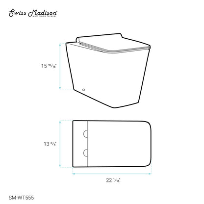 Back-to-wall toilet bowl in glossy white with concealed tank, compact design.