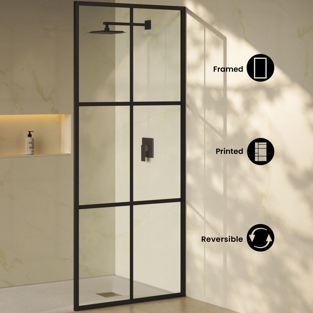 Virage 34 x 76 Framed Fixed 3/8 in. (10mm) Clear Tempered Glass Shower Door with Black Matte Frame