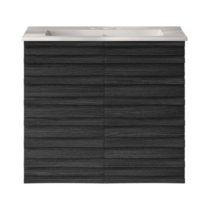 Cascade 24" Wall-Mounted Bathroom Vanity in Black Oak with 3-Hole Centerset Sink Top
