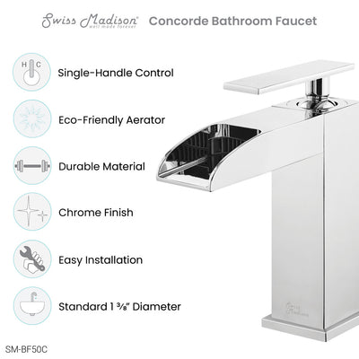 Concorde Single Hole, Single-Handle, Waterfall Bathroom Faucet in Chrome