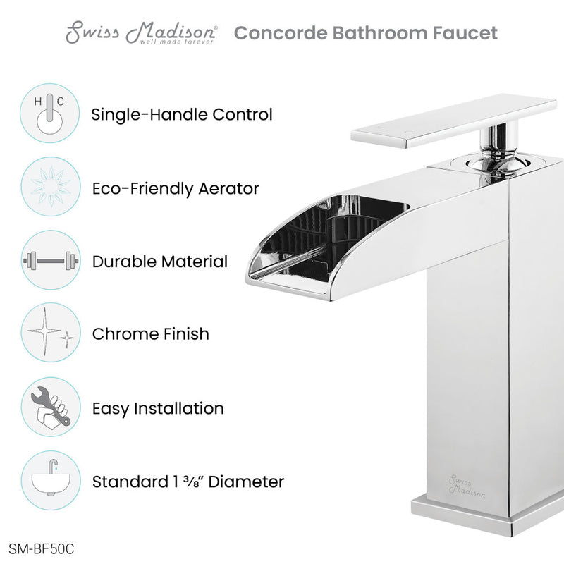 Concorde Single Hole, Single-Handle, Waterfall Bathroom Faucet in Chrome