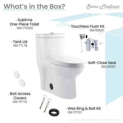 Sublime One Piece Elongated Toilet with Touchless Retrofit Dual Flush 1.1/1.6 gpf