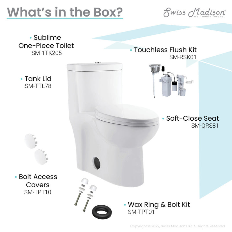 Sublime One Piece Elongated Toilet with Touchless Retrofit Dual Flush 1.1/1.6 gpf