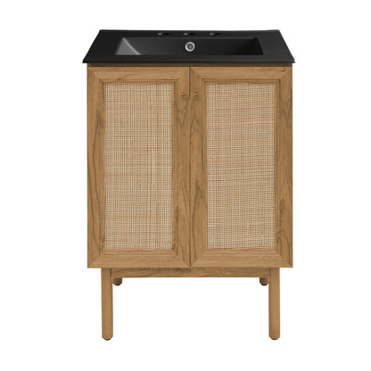 Classe 24" Freestanding Bathroom Vanity in Golden Oak with Black 3-Hole Centerset Sink Top