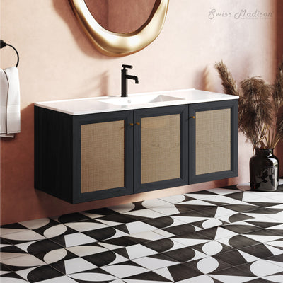 Classe 48" Wall-Mounted Bathroom Vanity in Black Oak