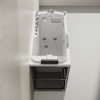 Auvergne 53" x 27" ADA Right Drain Walk-in Soaking Bathtub with Massage Jets in Glossy White, Faucet Set, Drain, Grab Bars, Pillow Included
