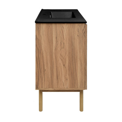 Classe 48 in. Brown Oak Bathroom Vanity With Black Ceramic Sink Top