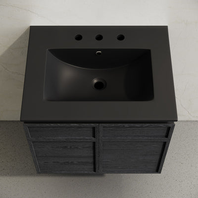 St. Tropez 24" Wall-Mounted Bathroom Vanity in Black Oak with Black 3-Hole Widespread Sink Top