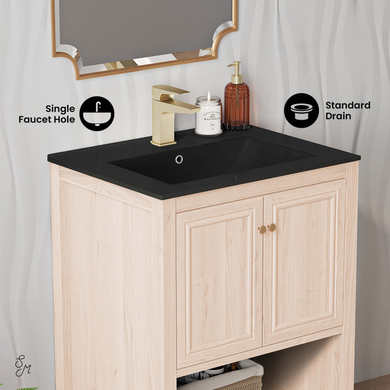 Chateau 24" Freestanding Bathroom Vanity in White Oak with Black Sink Top