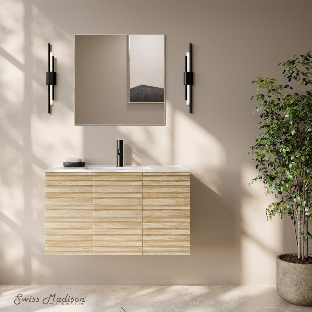 Cascade 36" Wall-Mounted Bathroom Vanity in Natural Oak with Sink Top