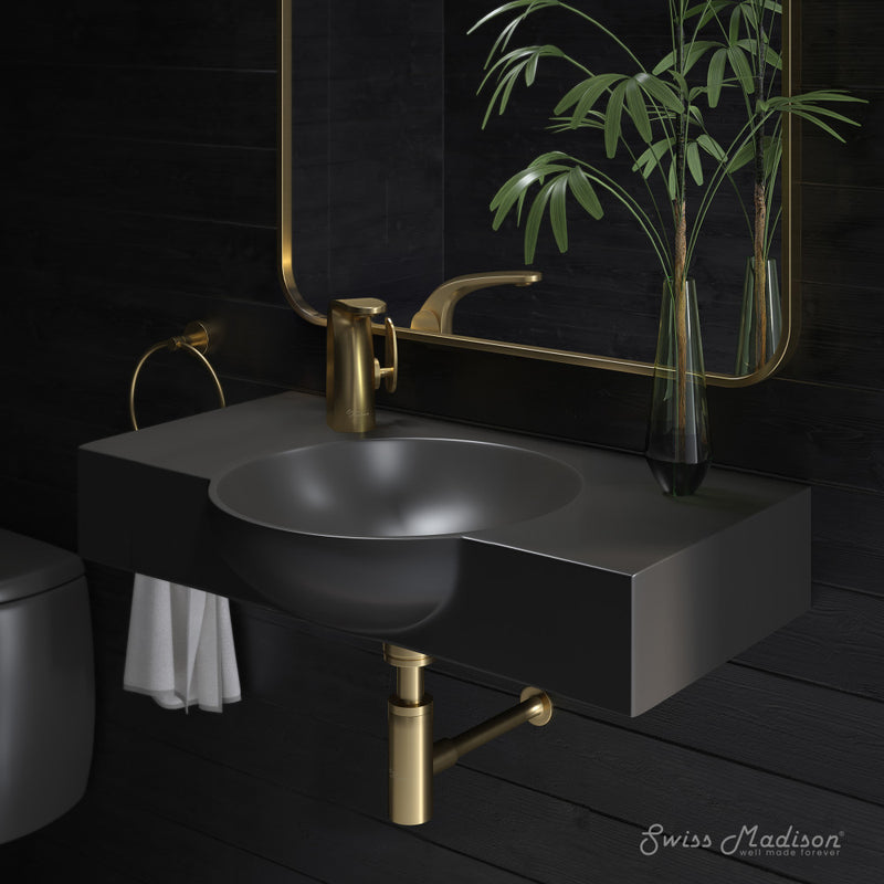 Chateau 30" Wall-Mounted Sink Center Basin with Left Side Faucet Mount in Matte Black