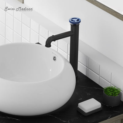 Avallon Single Hole, Single-Handle Wheel, High Arc Bathroom Faucet in Matte Black with Blue Handles