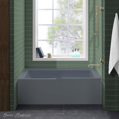 Voltaire 60" x 32" Right-Hand Drain Alcove Bathtub with Apron and Armrest in Matte Grey