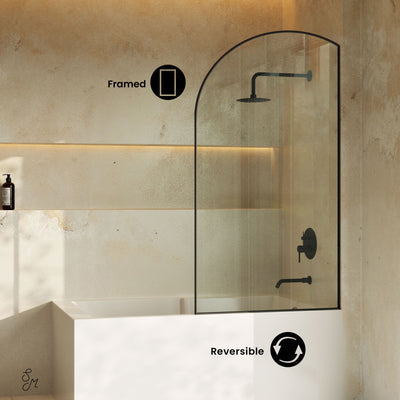 Demi 34 x 58 Framed Fixed 3/8 in. (10mm) Clear Tempered Glass Tub Door with Black Matte Frame
