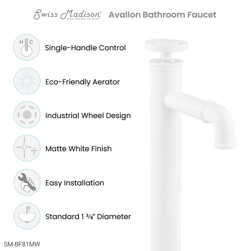 Avallon Single Hole, Single-Handle Wheel, High Arc Bathroom Faucet in Matte White