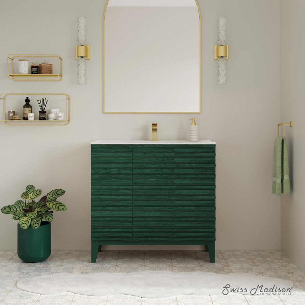 Cascade 36" Freestanding Bathroom Vanity in Green Oak with Sink Top