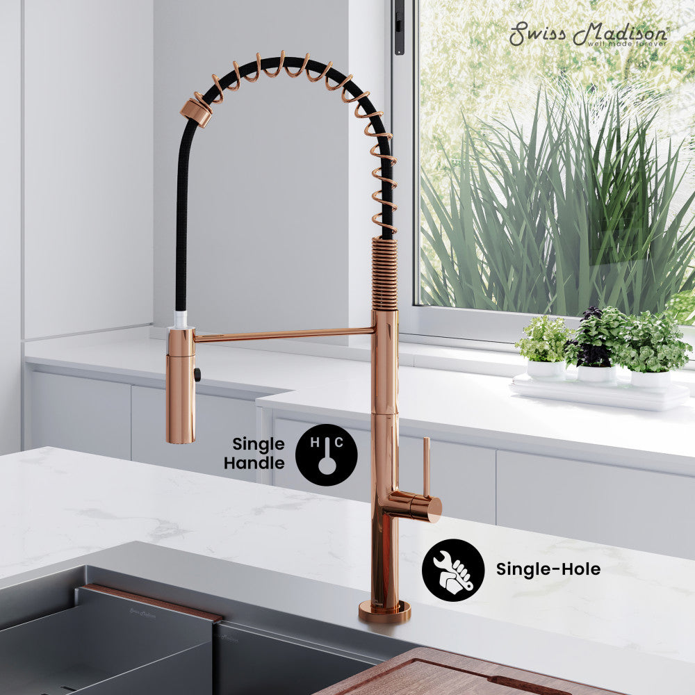 Chalet Single Handle, Pull-Down Kitchen Faucet in Rose Gold
