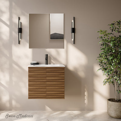 Cascade 24" Wall-Mounted Bathroom Vanity in Brown Oak with Sink Top