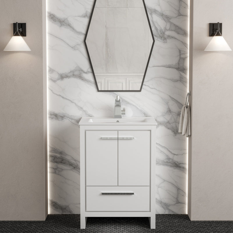 Virage 24" Freestanding Bathroom Vanity in White with Sink Top