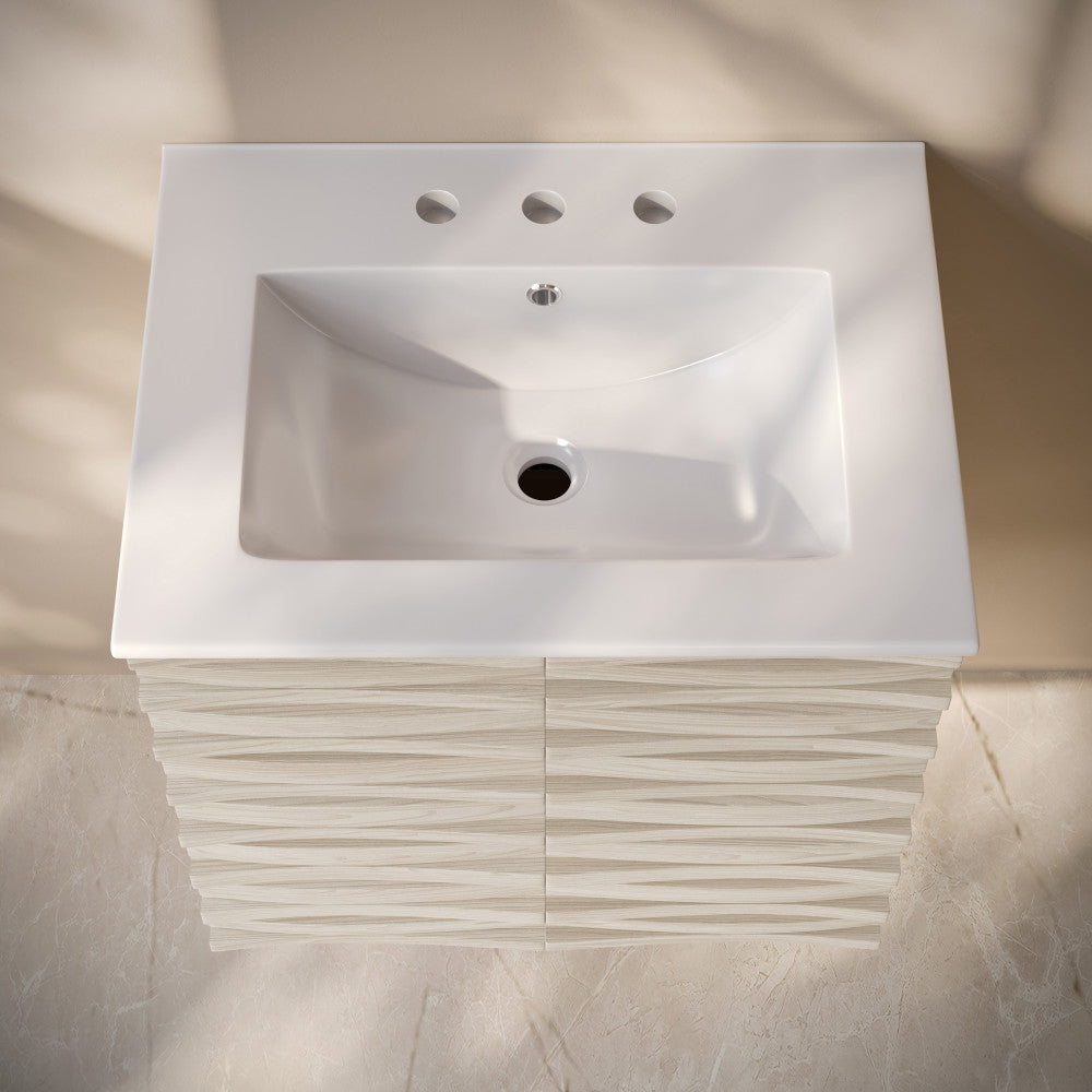 Cascade 24" Wall-Mounted Bathroom Vanity in White Oak with 3-Hole Widespread Sink Top