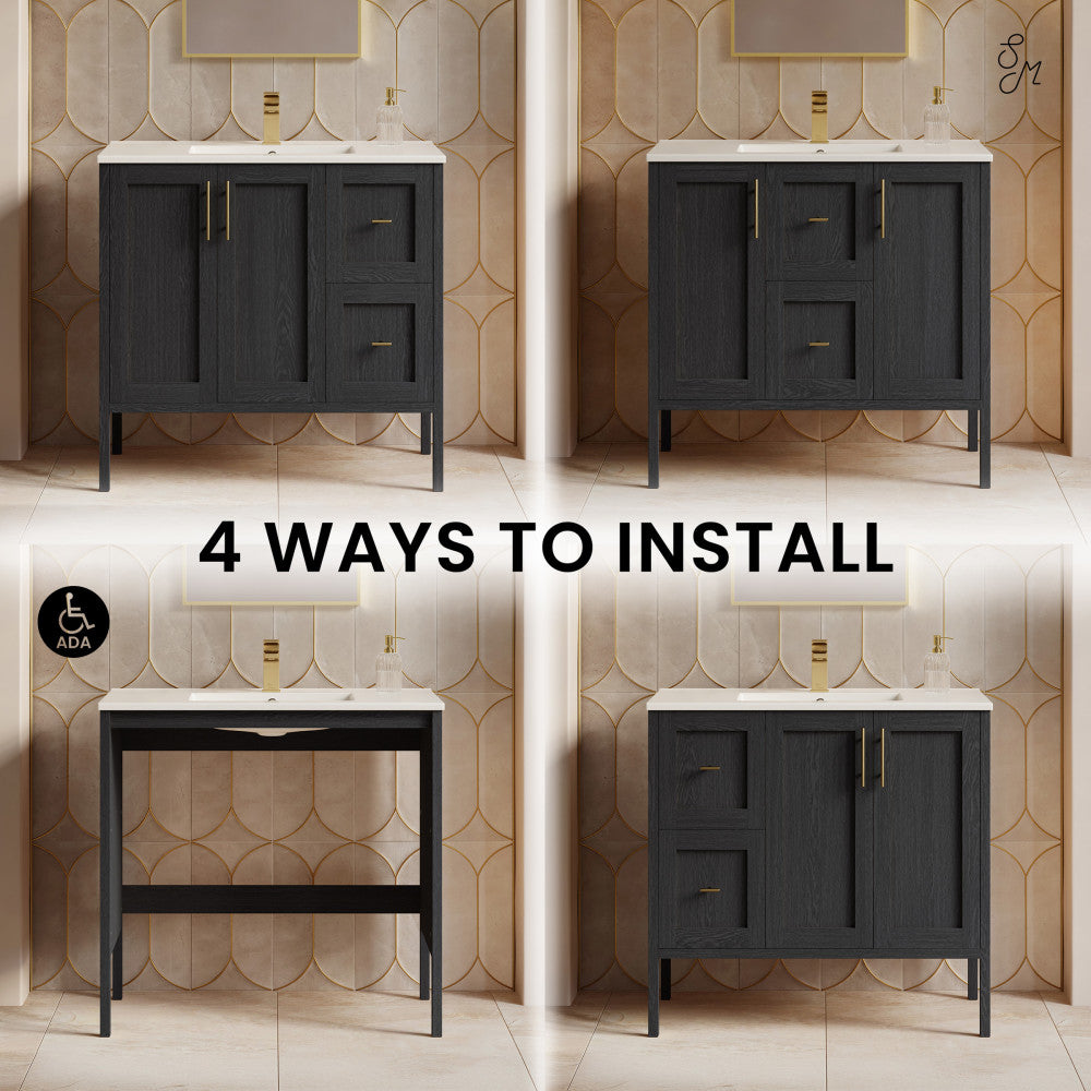 Forme 36" Modular Freestanding Bathroom Vanity with Sink Top in Black Oak