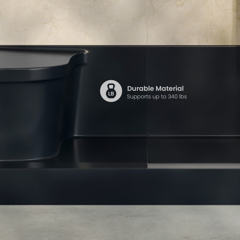 Aquatique 60" x 32" Right Drain, Shower Base in Matte Black