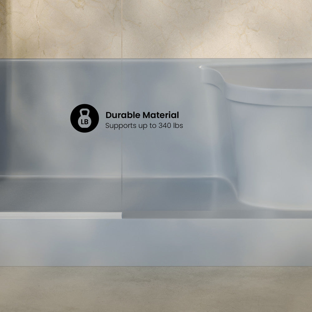 Aquatique 60" x 32" Single Threshold Shower Base With Left Hand Drain and Integral Right Hand Seat in Gray