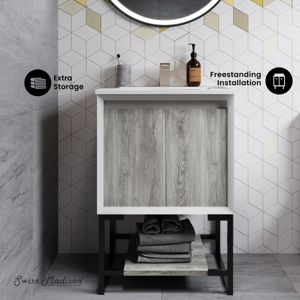 Marseille 24 Single, Two Doors, Open Shelf Bathroom Vanity