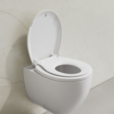 Round Toilet Seat with Toddler Seat Built In, Family Toilet Seat in Glossy White