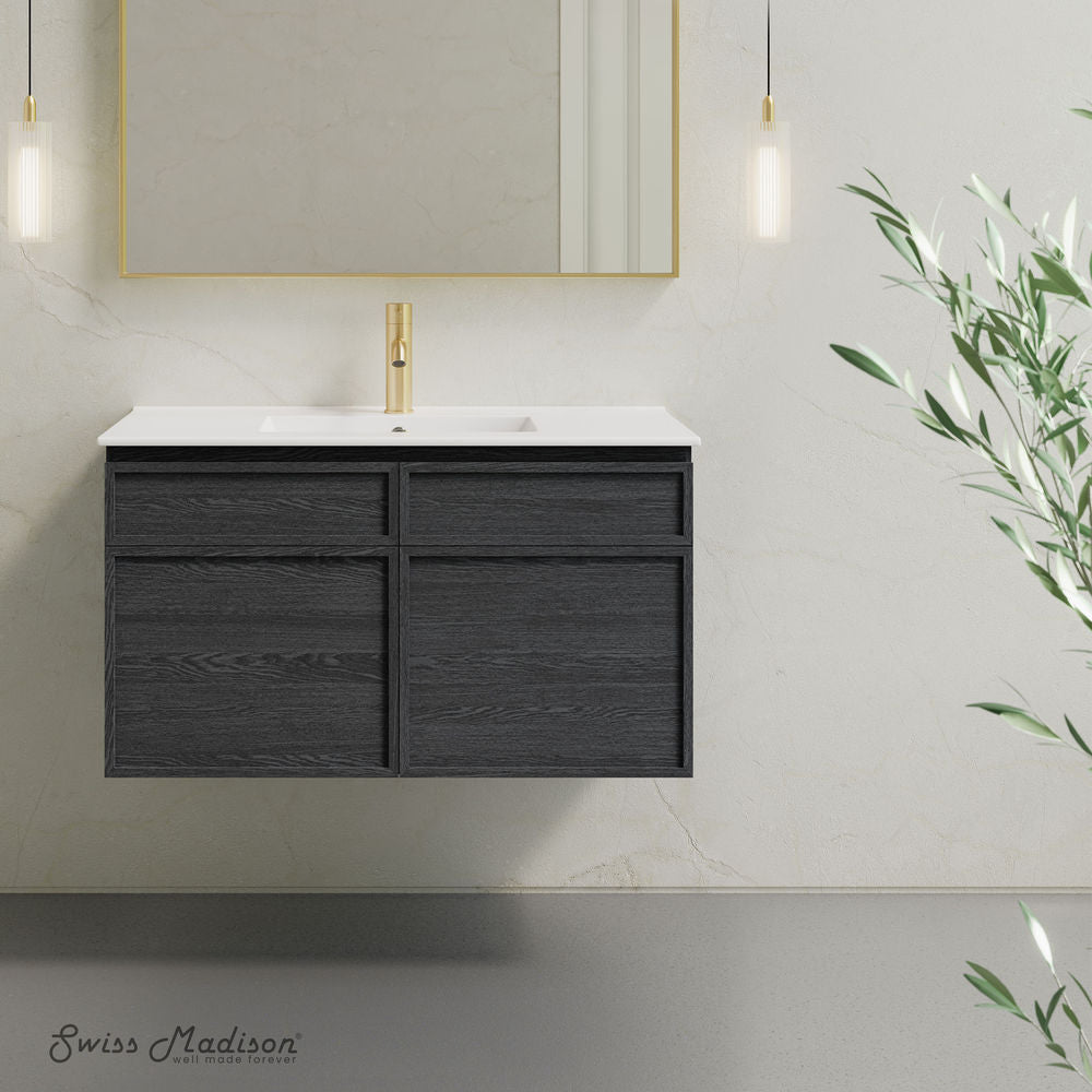St. Tropez 36" Wall-Mounted Bathroom Vanity in Black Oak with Sink Top