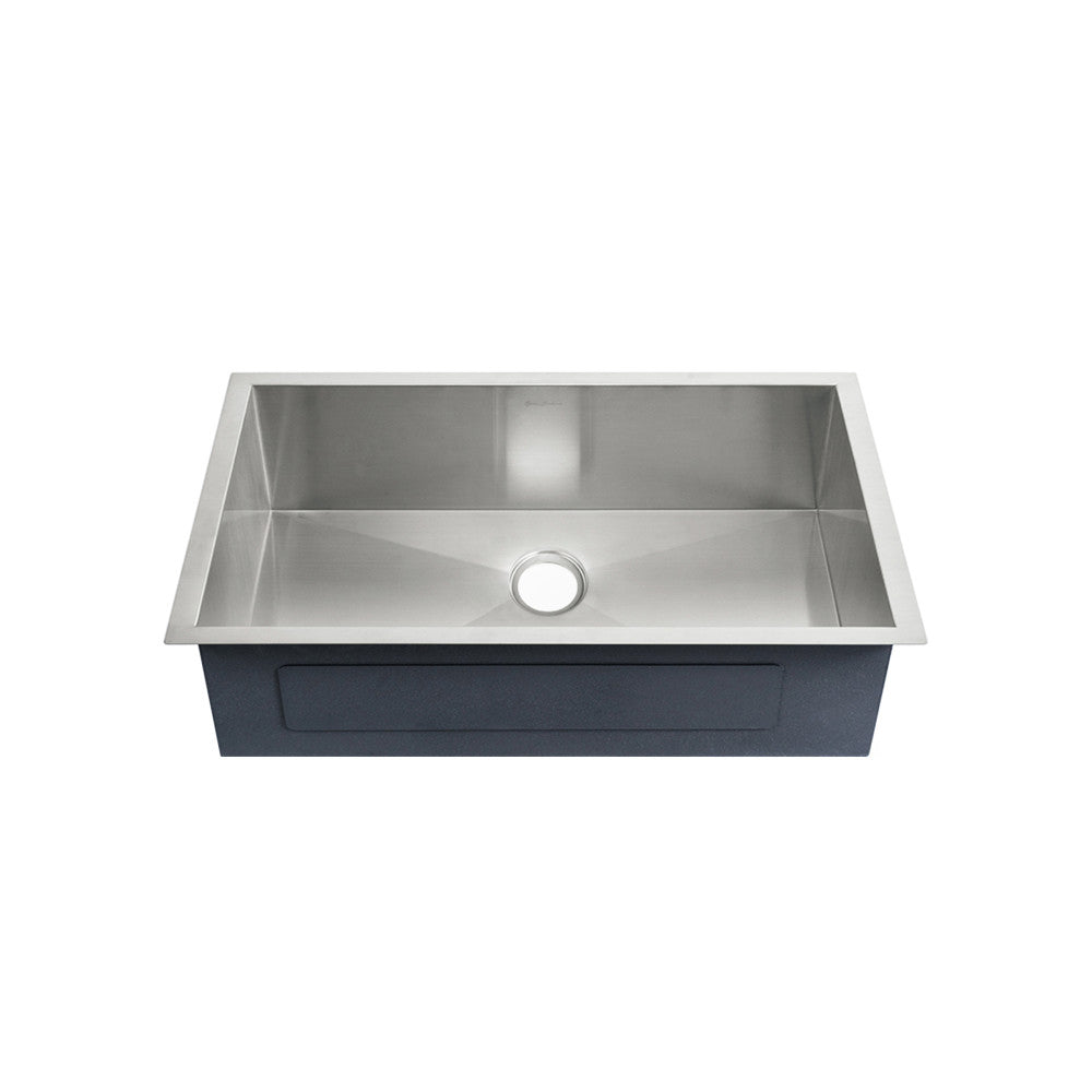 27x19 stainless steel undermount kitchen sink, single basin, square corners.