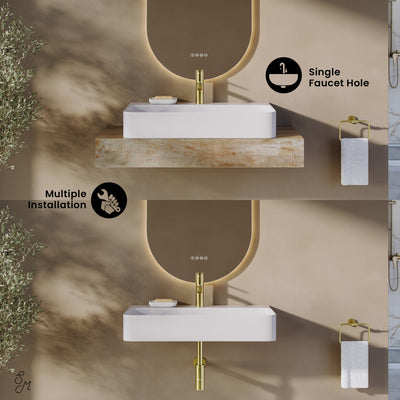 Voltaire 32" Rectangle Vessel Sink in Glossy White with Faucet Mount