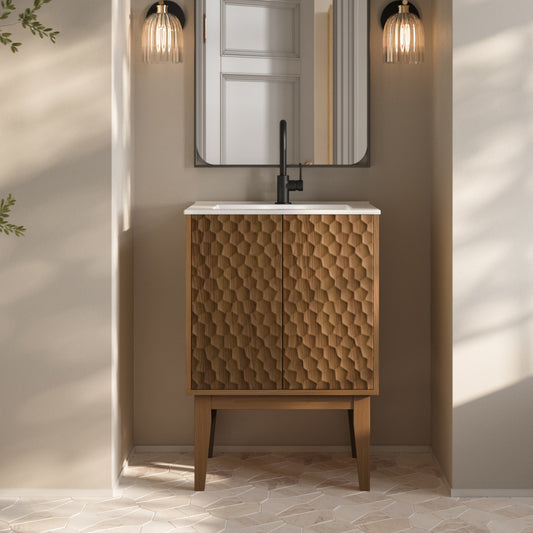 Bosse 24" Freestanding Bathroom Vanity in Brown Oak with Sink Top