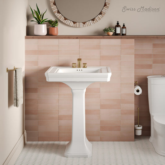 Voltaire 26" Two-Piece Rectangle Pedestal Sink with 3-Hole Centerset Faucet Holes in Glossy White