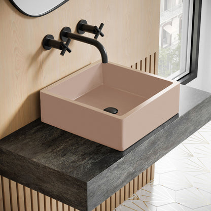 Lisse 15.5" Concrete Square Vessel Sink in Matte Blush