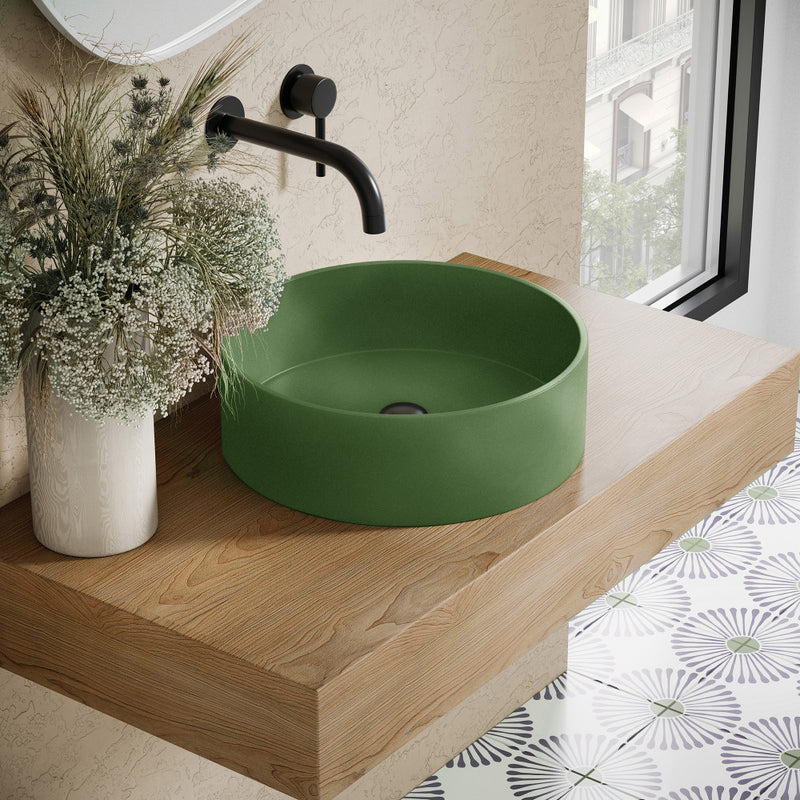 Lisse 14.5" Concrete Round Vessel Sink in Matte Royal Green