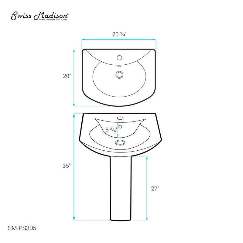 Chateau Pedestal Bathroom Sink Round Single Faucet Hole