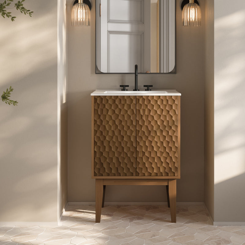 Bosse 24" Freestanding Bathroom Vanity in Brown Oak with 3-Hole Centerset Sink Top