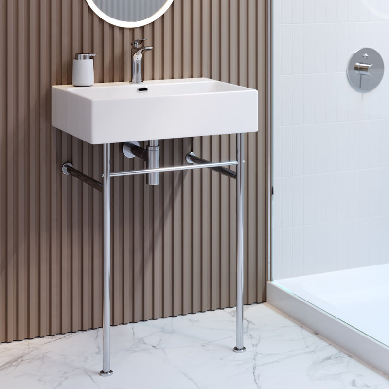 Claire 24" Rectangle Console Sink with Faucet, Drain, P-trap included, with Chrome Legs