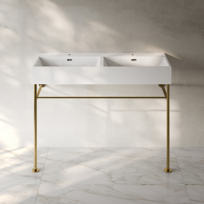 Claire 48" Double Basin Console Sink with Glossy Gold Legs